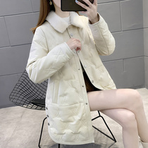 Sheep real leather female Korean version of long embossed light mink fur collar fur down jacket fashion young coat
