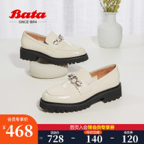 Bata Lefu Shoes Woman 2022 Spring mall New Inn Wind Authentic Cow Leather Coarse Heel Single Shoes 69911AA2