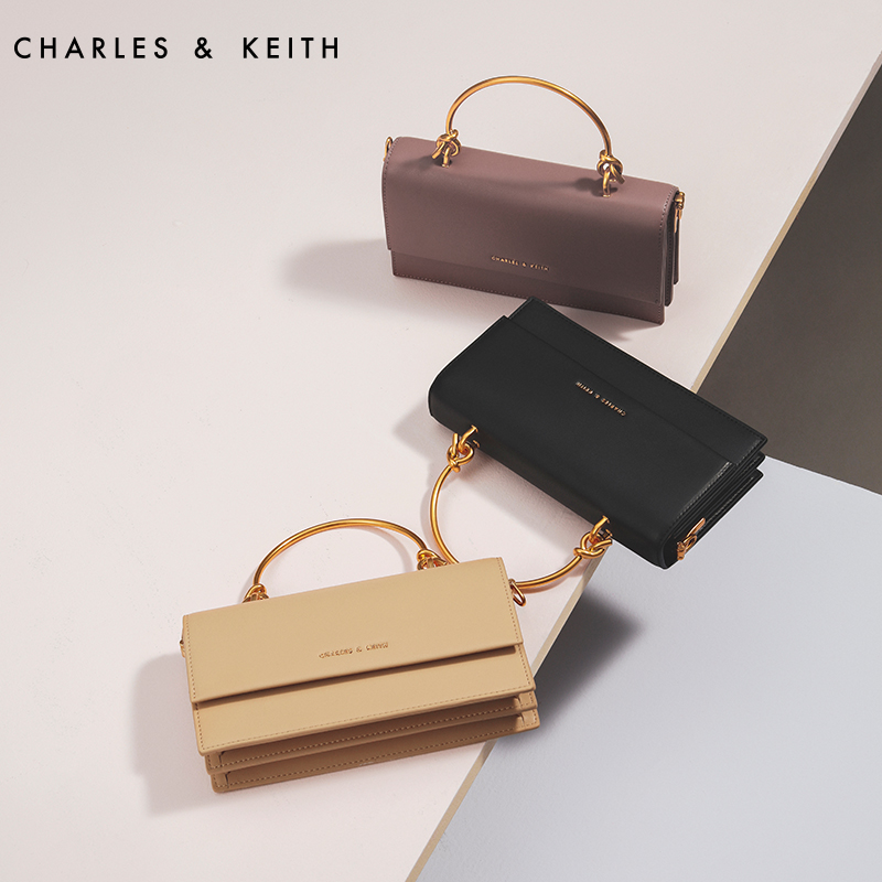 CHARLES & KEITH Long Purse CK6-10840136 Metal Handle Turn-over Wallet