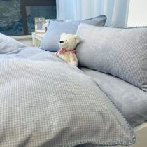 YAKE HOME thousand bird grid simple winter thick double-sided milk fleece bed four-piece coral fleece sheet