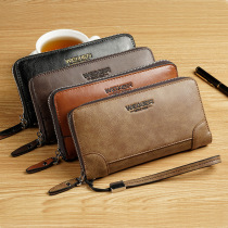 Zipped Wallet Mens Hand Grab Bag Long Handgrip Bag Business Casual Pu Leather Cross Veins Mens Handbags Bag bags