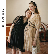 Youmier high-end maternity clothes 2021 summer new maternity mesh dress a-line wave point maternity dress