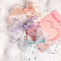  South Korea ins new candy color flocking love mesh childrens bow edge clip pressure clip Liuhai clip hair accessories