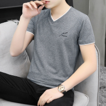 Pure Cotton V Collar Short Sleeve T-shirt Men 2022 Summer New Tide Signs Trend Compassion Loose Ice Sensation Half Sleeves Clothes