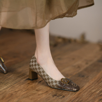 GAIAIER French fashion elegance ~ 2022 New genuine leather small square head coarse heels with womens single shoes womens shoes