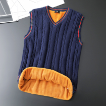 Winter plus velvet thickened mens vest sweater vest sleeveless waistband warm knitwear horse clip mens wool handsome A