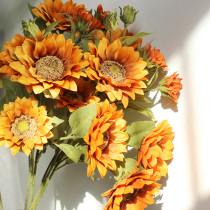 Simulation sunflower bouquet high simulation flower realistic fake flower silk flower coffee table table flower ornaments living room placed flowers