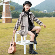 Girls woolen coat 2021 autumn winter wear new style foreign atmosphere in the big children net red girl thick plaid coat