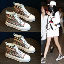  Korean trendy brand high-top canvas shoes summer thin all-match thick soleplate shoes national style casual womens shoes breathable trendy shoes