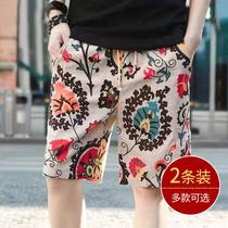 Cotton Linen Shorts Mens Summer Casual Loose Mens Beach Pants Mens Home Big Pants Underpants Cotton Big Code 50% Pants Mid Pants