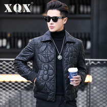 2022 Hainings new sheepskin leather jacket mens handsome lapel fashion leather jacket coat tide thickening and warm