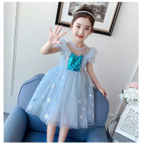 Frozen Aissa Princess Dress 2021 Summer New Girls Fengpeng Dress Baby Mesh Dress
