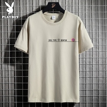 Playboy short-sleeved t-shirt mens summer 2021 new casual cotton large size mens loose mens bottoming shirt