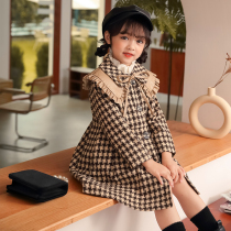 Girl Classic Plaid Fur Coats Single Row Buttoned Blouses Jacket Autumn Winter Dress CUHK Children Mid-Size Clothes With Large Coat Thickness