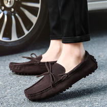 2022 spring and summer genuine leather breathable bean-bean shoes Mens casual shoes Han version 100 hitch Softbottom One foot pedal sloppy leather male wave