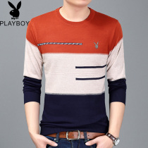 Playboy round neck sweater thin spring and autumn pullover sweater mens knitted sweater bottoming cardigan sweater T-shirt