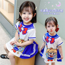 Girls dress 2021 summer new fashion female baby foreign style T-shirt pure cotton printing beautiful girl pleated skirt