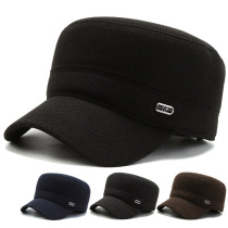 Middle-aged and elderly hats mens winter dad flat top hat casual Joker grandpa cap warm ear protection cap fashion