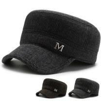 Old man hat male Winter thickened warm woolen flat top hat middle-aged elderly ear protection grandfather father old man cotton hat