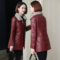 Leather down jacket women short 2021 new winter middle-aged mother size fur Haining sheep leather jacket