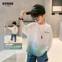 Left West boys long sleeve T-shirt autumn clothes 2021 New middle children cotton children Spring and Autumn paragraph childrens clothing shirt