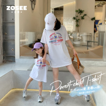 Zuoxi girl parent-child mother and daughter Summer Family three children bear short sleeve T-shirt 2021 new summer tide
