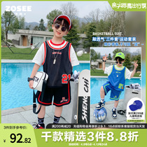 Left West Boy Suit 2022 Summer New Tide Children Sportswear Children Sports Handsome Vest T-shirt Shorts Three Sets