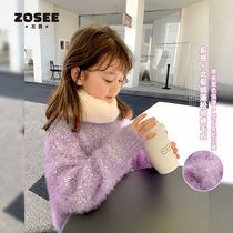 Left West Girls Sweater Thickened 2021 New Winter Dress Girls Plush Clothes Children's Loose Zhongda Children's Crewneck