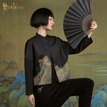 RECLUSE heart hidden autumn new vintage landscape print bat sleeve short coat Chinese stand collar improved Tang suit