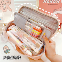 Canvas large capacity pencil bag female simple 2021 new popular junior high school students pencil bag cute stationery box children