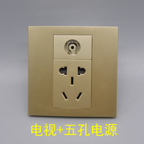 Champagne 86 five-hole power TV closed-circuit gold two-three plug 10A5 hole with TV port cable digital panel