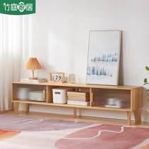 TV Cabinet Tea Table Combo Living Room Home Day Style Brief Modern Solid Wood Small Household Type Long Iridescent Glass Original Wood Color