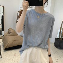 Linen short-sleeved T-shirt womens summer 2021 new loose thin round neck Korean version of the white bottomed t-shirt top tide