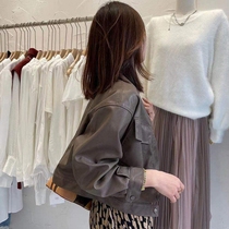 Korean brown leather jacket female Spring and Autumn New loose Korean version of small man short leather jacket locomotive clothing tide