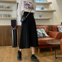 Korean black skirt female Spring and Autumn New Korean version of retro Joker skirt high waist slim long A- line dress