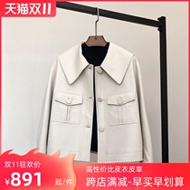 Simei Sifei explosive leather leather womens short spring and autumn sheep jacket jacket Net red tooling Academy style