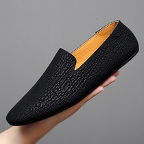 2023 Fall bean shoes mens society leather black leather shoes English tide cowskin lazy casual shoes