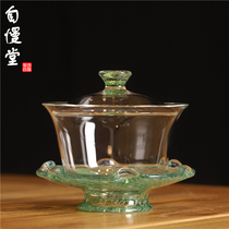 Taiwan Zizhuotang Caotang Lotus leaf Glass cover Bowl Handmade transparent glass three-year-old cover cup Black gold tea maker Tea Bowl