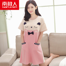 South Pole Sleeping Dress Woman Summer Pure Cotton Slim short sleeve 2022 New student Big code Princess pyjamas dress dress