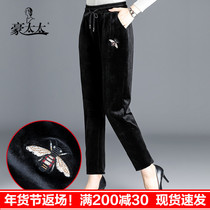 Golden velvet straight pants female mother pants spring and autumn middle-aged and elderly womens pants wear casual striping trousers sweatpants