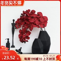 Chinese style single red Phalaenopsis silk flower simulation flower wedding room arrangement flower arrangement decoration ornaments dried flower table flower art