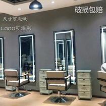 Hair salon wall-mounted mirror LE oval with lamp mirror Touch screen Beauty salon hair clipper hair luminous mirror