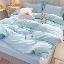 ins wind girl heart pure cotton bed four sets 100 full cotton summer princess wind mesh red quilt bed linen bed