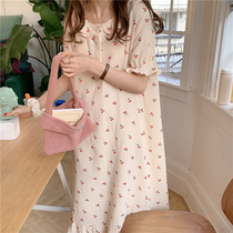 Gentle wind sweet night dress female 2021 net red with the same pure cotton gauze cherry print home clothes pajama dress