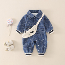 South Korea Baby Clothes Full Moon Spring Loaded Cowboy Conjoined Mens Baby Foreign Air Harater Newborn for the spring