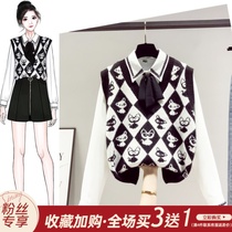Knitted vest womens clothing outside spring and autumn 2021 New European sweater shirt two-piece fold wear v-neck