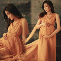 New photo studio maternity dress fashion retro dress ink oil painting style personal photo theme pregnant woman photo clothing