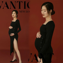 21 photo studio New pregnant women Photo clothing black body high-Play Dress Photo high open fork photo photo uniform