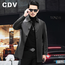  Sheep deer pattern leather Haining leather leather mens medium-length lapel leather windbreaker coat single leather middle-aged business jacket