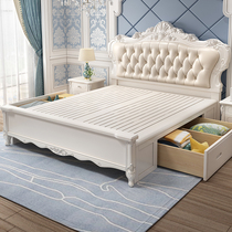 All solid wood European double bed 1 8 meters wedding bed 1 5 Princess skin soft rely on master bedroom simple idyllic bed storage bed